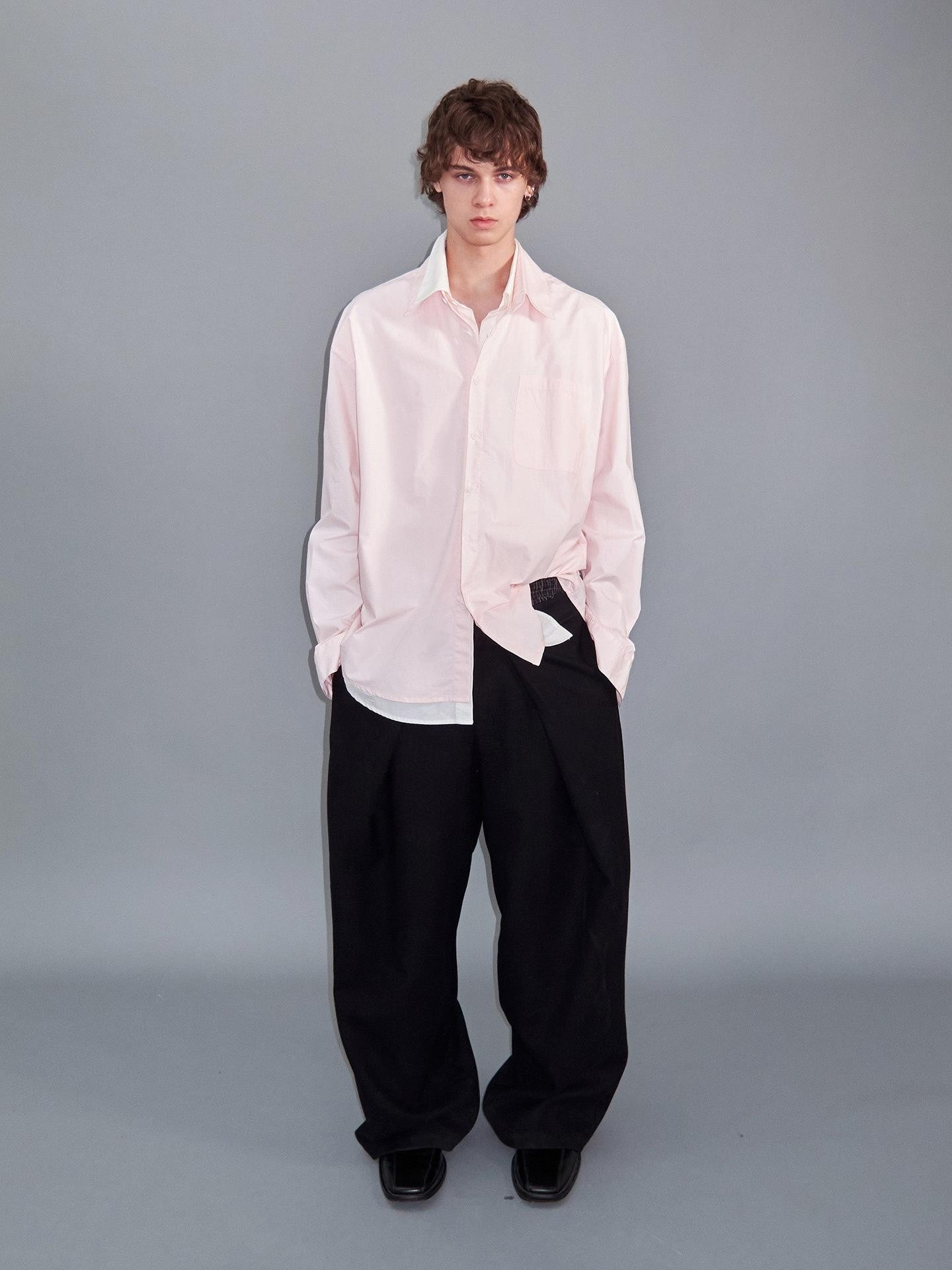 Delivery Pink White Splice Faux Layered Double Collar Women&