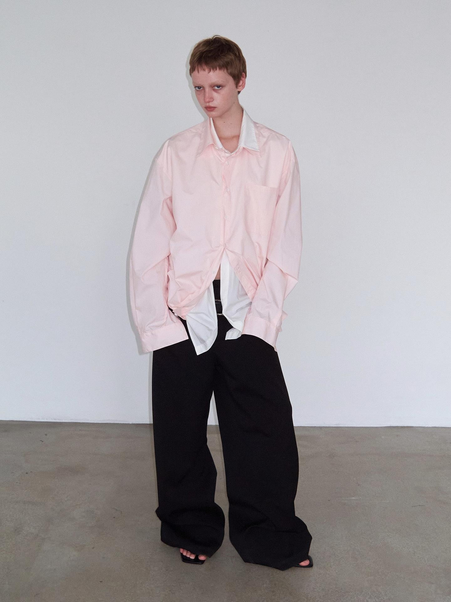 Delivery Pink White Splice Faux Layered Double Collar Women&