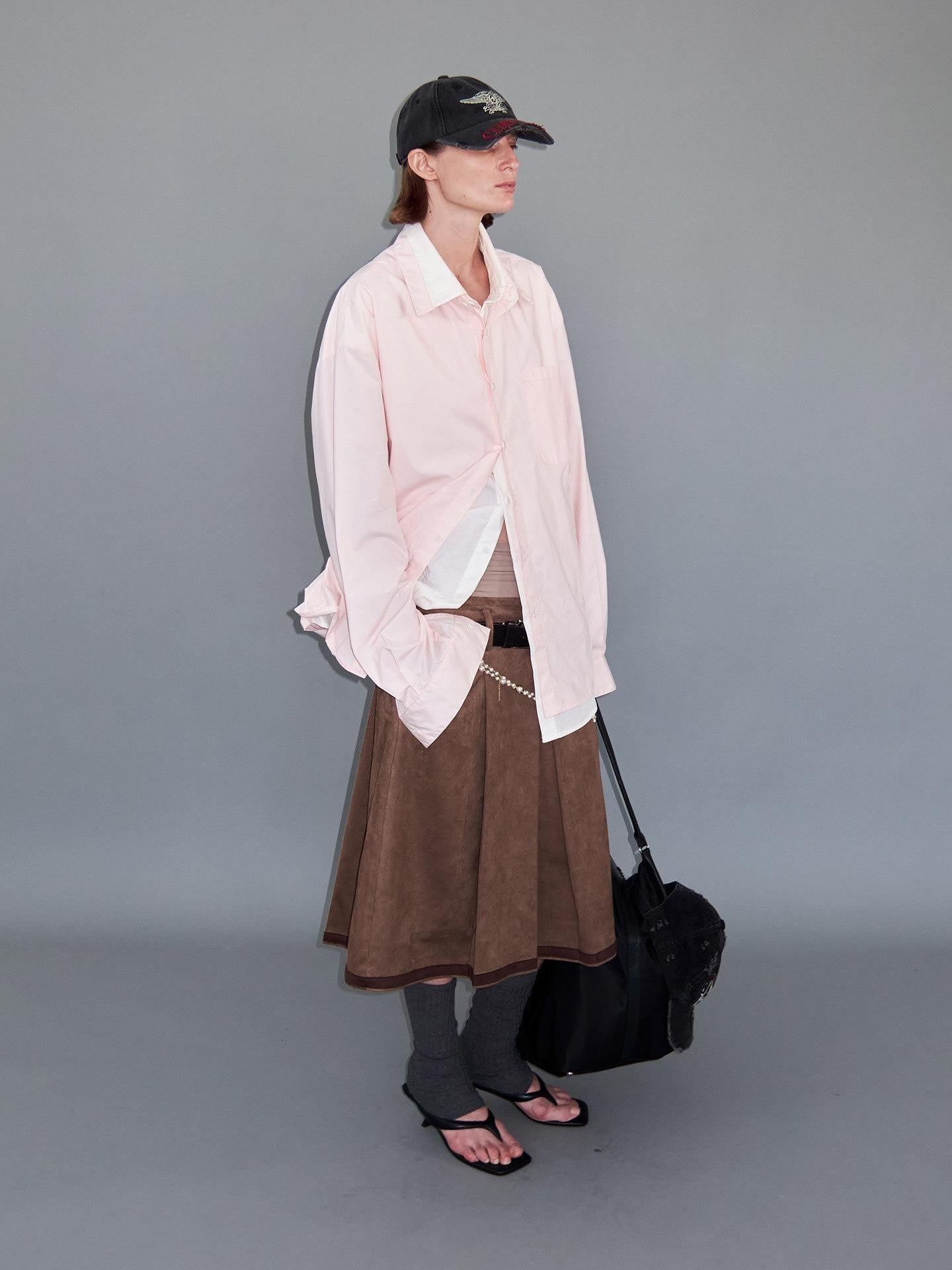 Delivery Pink White Splice Faux Layered Double Collar Women&