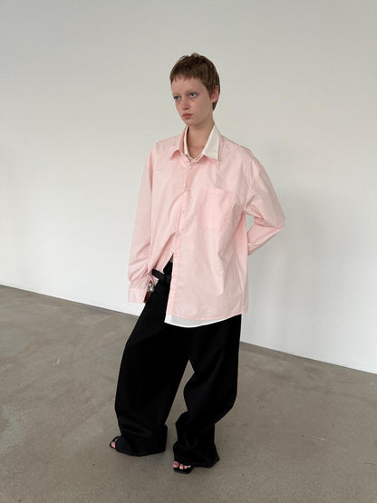 Delivery Pink White Splice Faux Layered Double Collar Women&