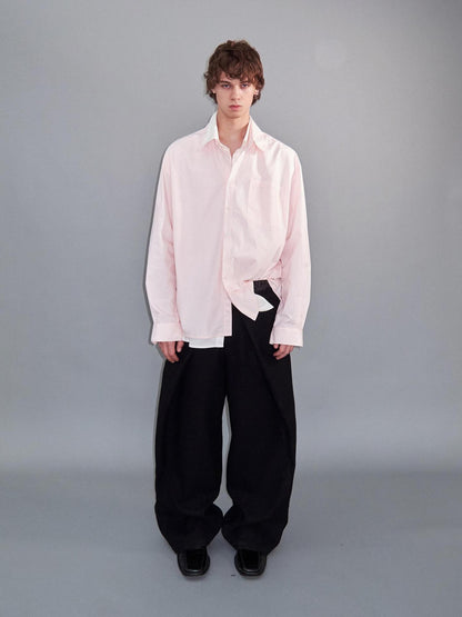 Delivery Pink White Splice Faux Layered Double Collar Women&