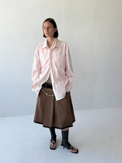 Delivery Pink White Splice Faux Layered Double Collar Women&