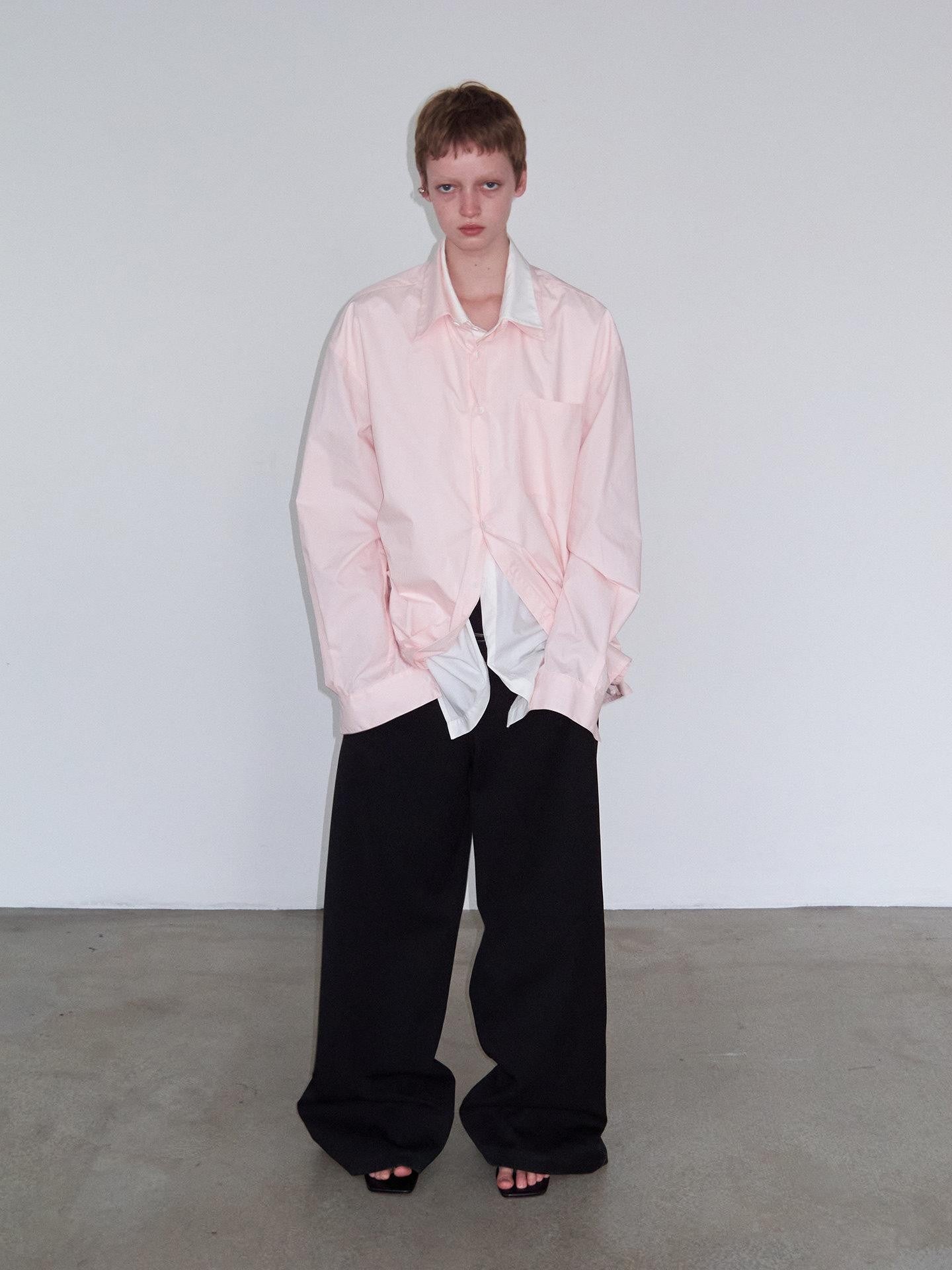 Delivery Pink White Splice Faux Layered Double Collar Women&
