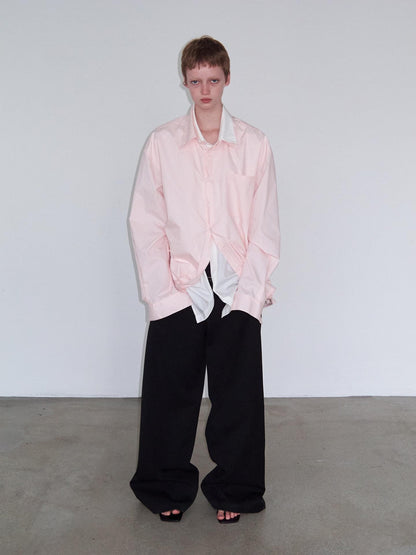 Delivery Pink White Splice Faux Layered Double Collar Women&