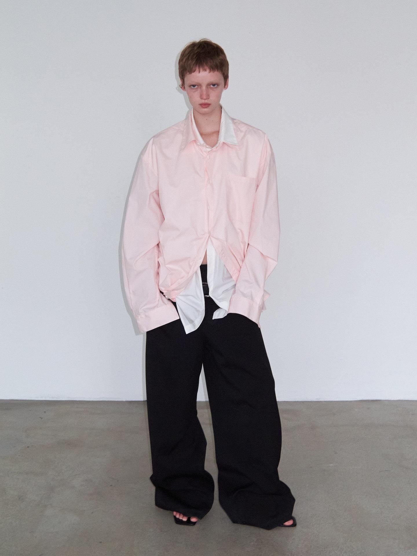 Delivery Pink White Splice Faux Layered Double Collar Women&