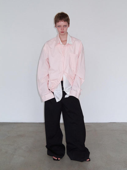 Delivery Pink White Splice Faux Layered Double Collar Women&