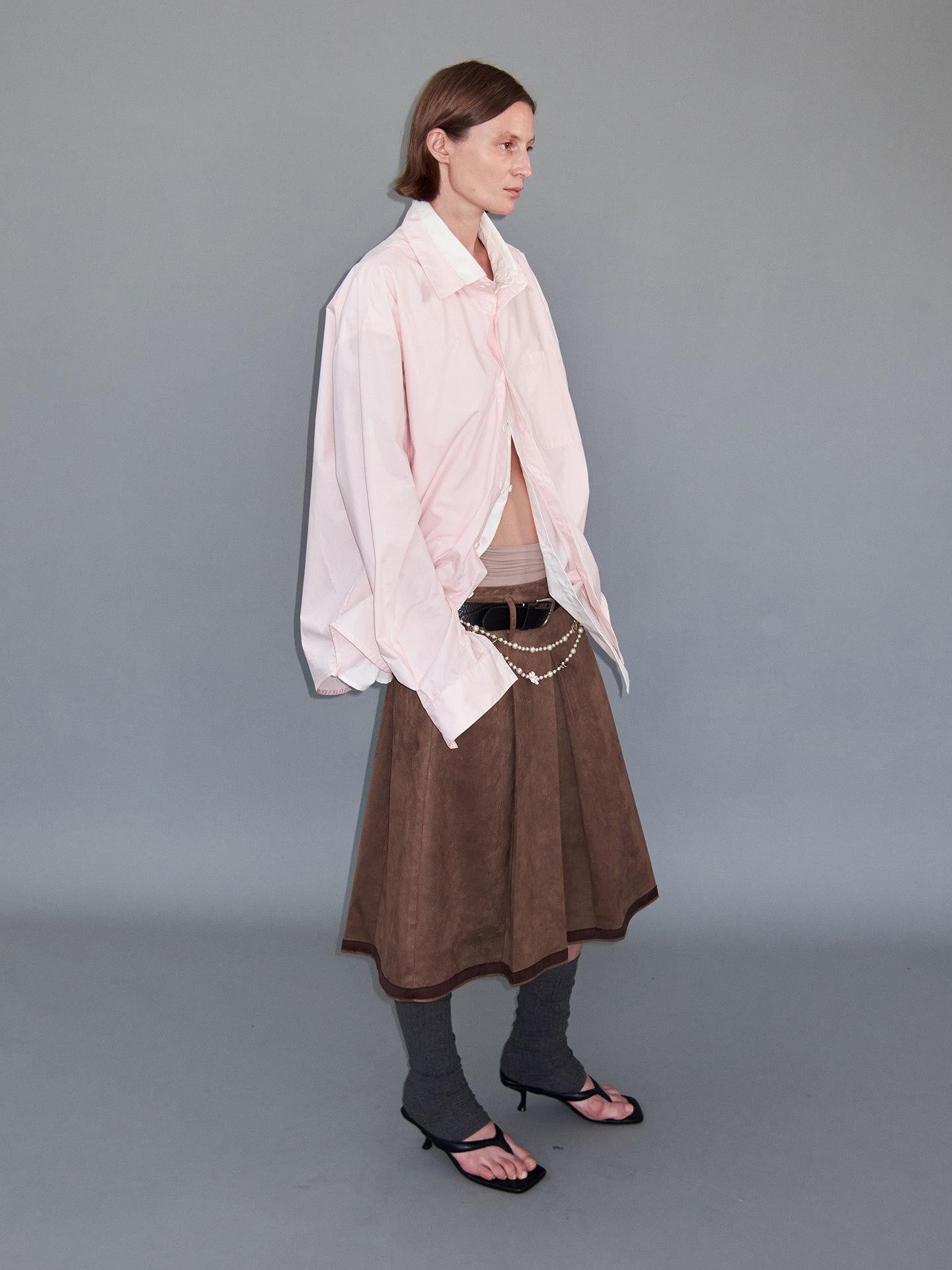 Delivery Pink White Splice Faux Layered Double Collar Women&