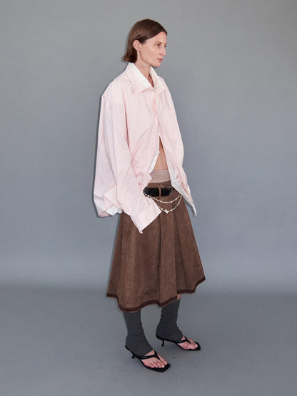 Delivery Pink White Splice Faux Layered Double Collar Women&