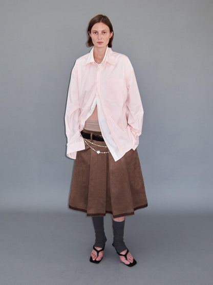 Delivery Pink White Splice Faux Layered Double Collar Women&