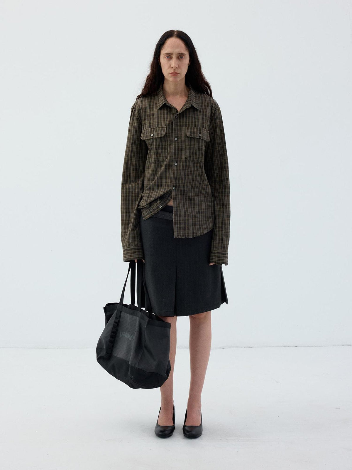 Delivery Plaid Check Straight Fit Long Sleeve Round Neck Cotton Women&