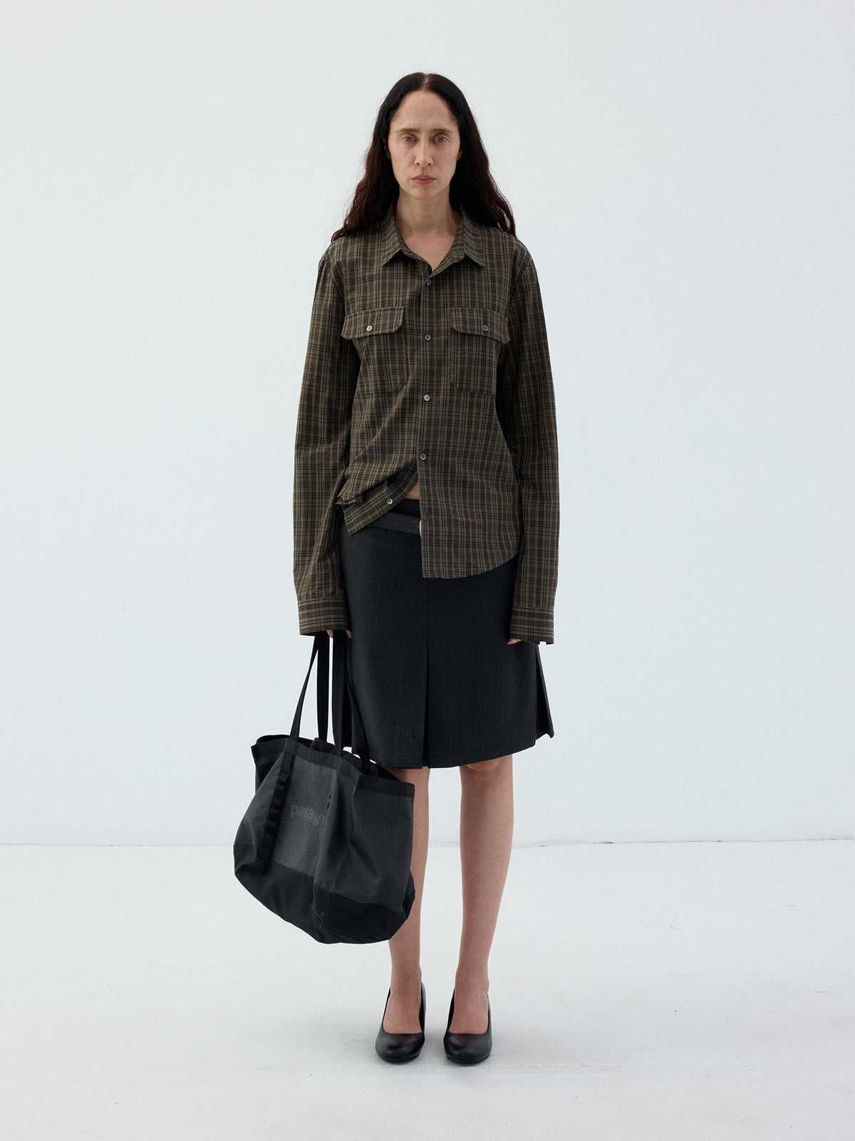 Delivery Plaid Check Straight Fit Long Sleeve Round Neck Cotton Women&