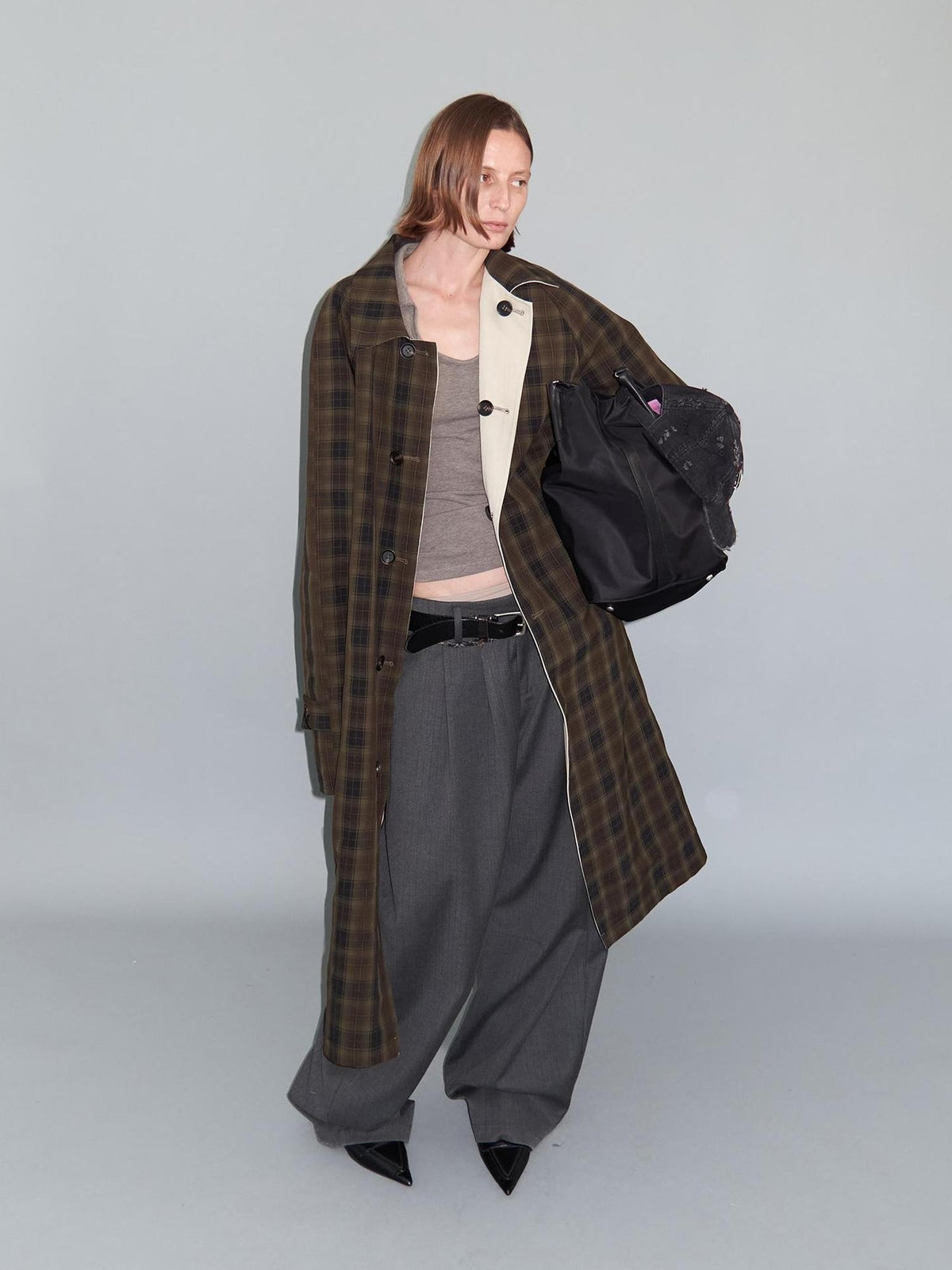 Delivery Plaid Reversible Relaxed Long Square Neck Women&