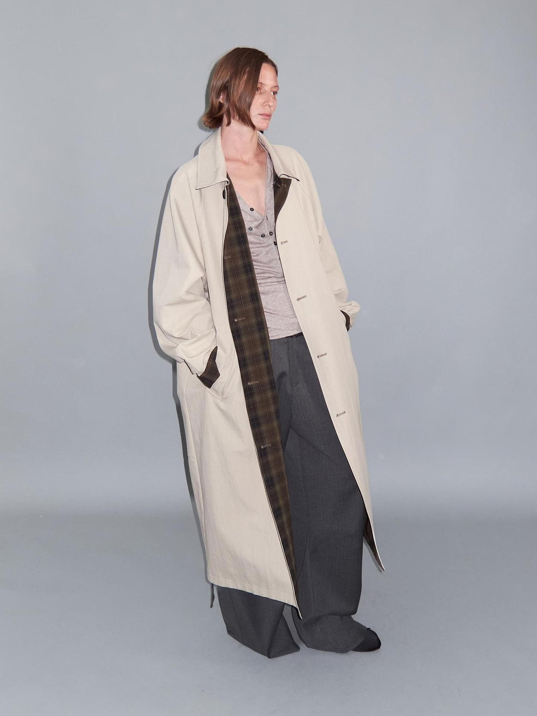 Delivery Plaid Reversible Relaxed Long Square Neck Women&