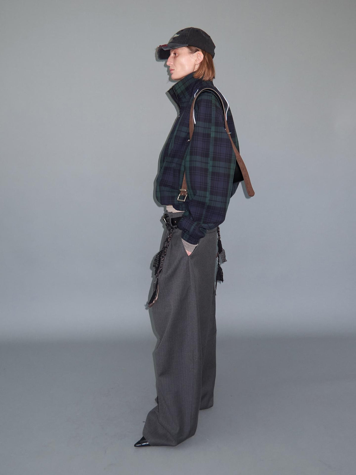 Delivery Plaid Stand Collar Zip Raglan Sleeve Loose Fit Cotton Women&