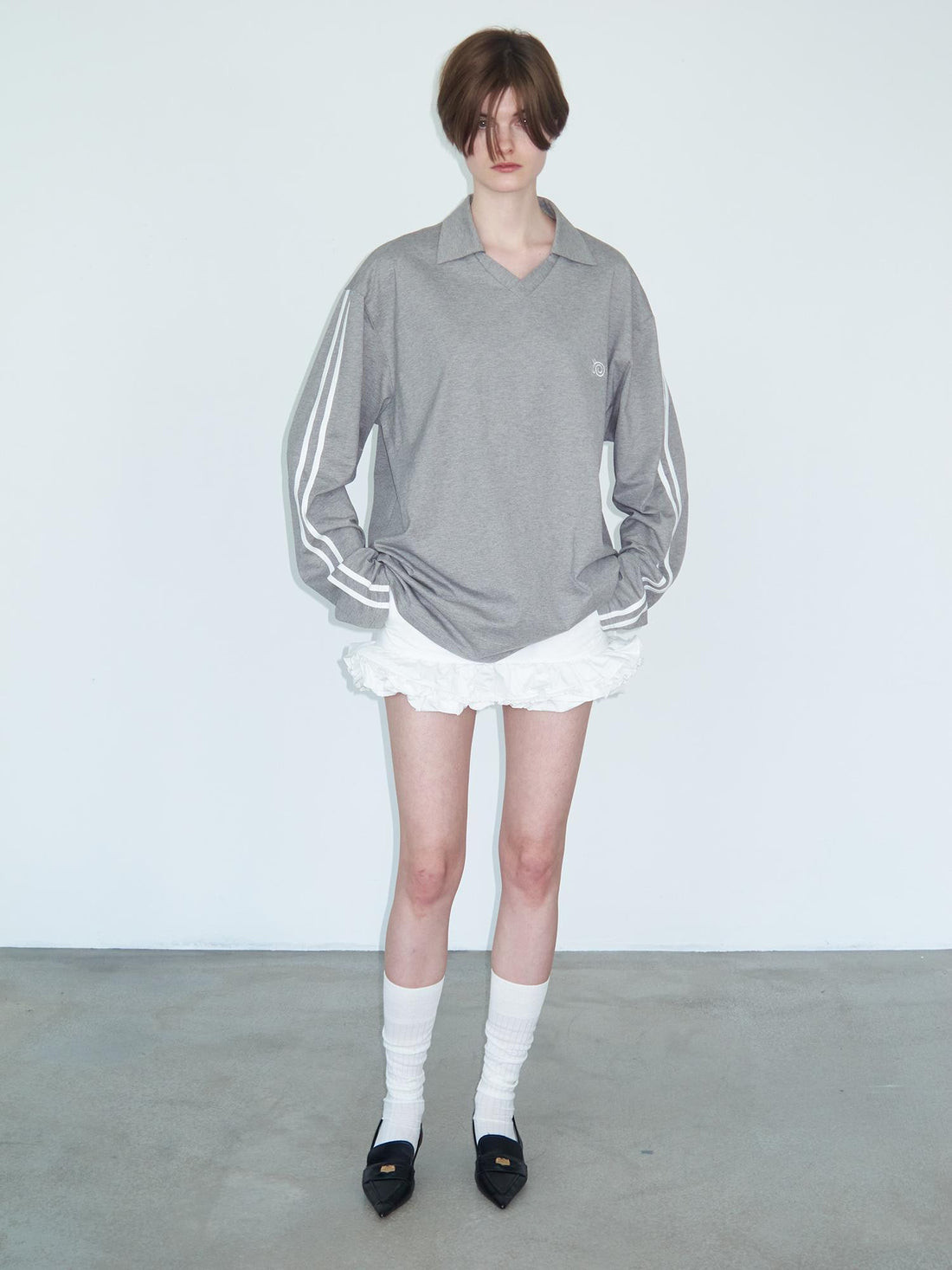 Delivery Polo Collar Embroidered Logo Long Sleeve T-Shirt Casual Loose Fit