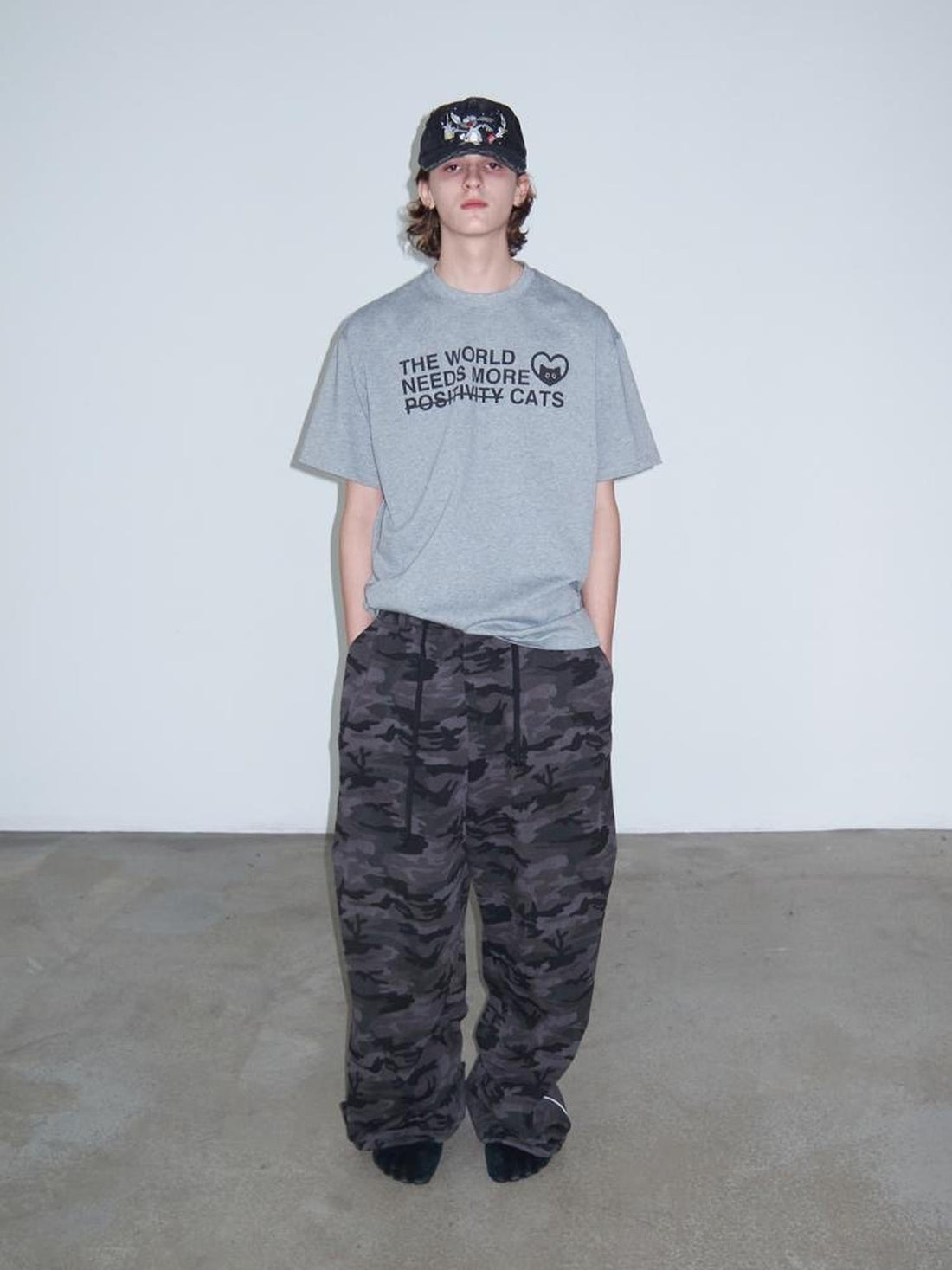 Delivery Positive Vibes Cat Print Cotton T-shirt