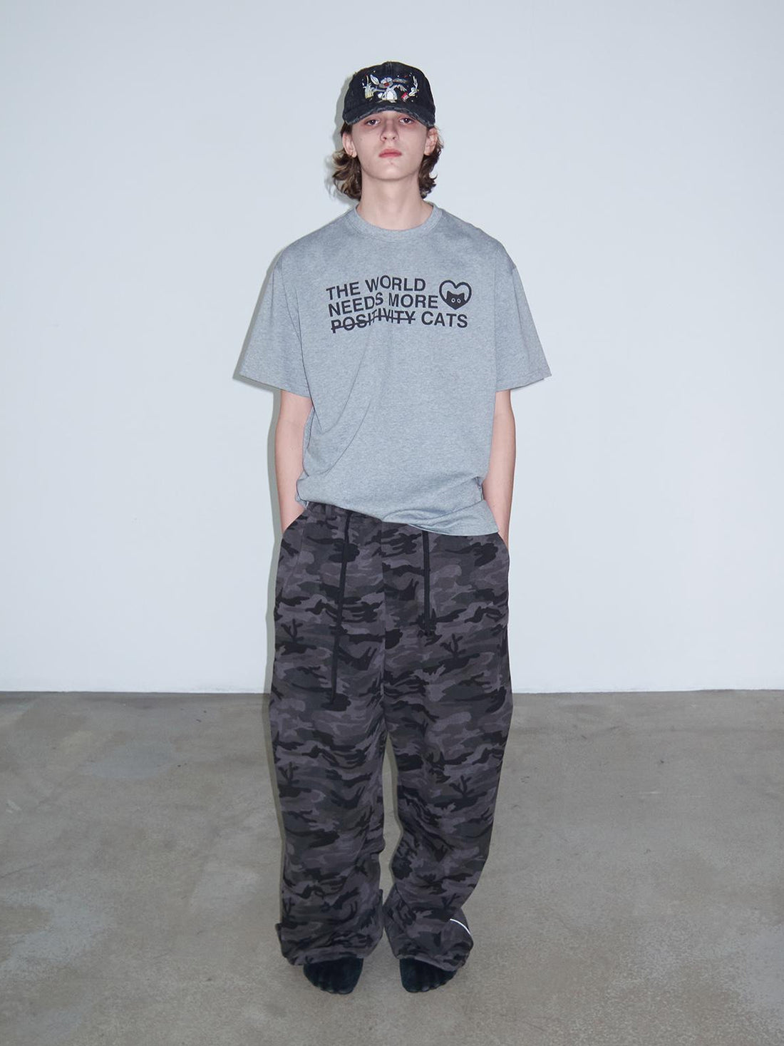 Delivery Positive Vibes Cat Print Cotton T-shirt