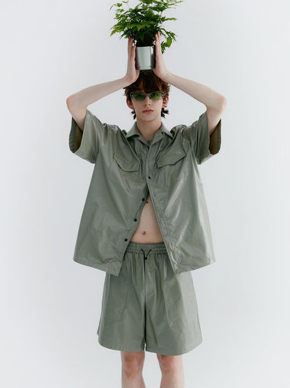Delivery Pu Leather Shorts In Soft Pastel Green Black