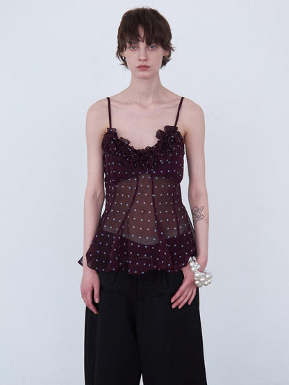 Delivery Purple Polka Dot 3d Floral Lace V-neck Asymmetric Hem Women&