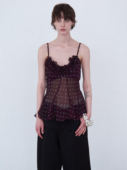 Delivery Purple Polka Dot 3d Floral Lace V-neck Asymmetric Hem Women&