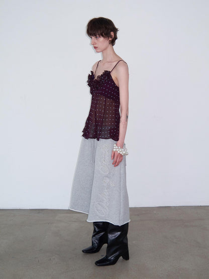 Delivery Purple Polka Dot 3d Floral Lace V-neck Asymmetric Hem Women&