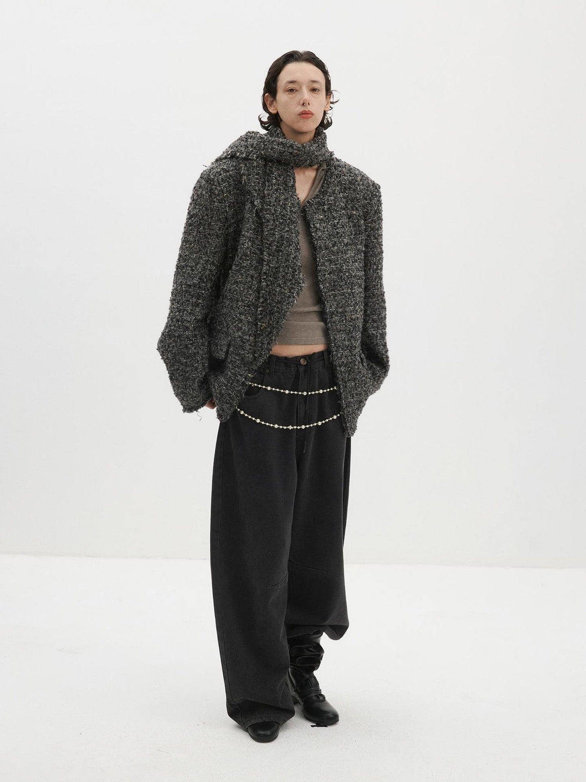 Delivery Raw Edge Collarless Tweed Women&