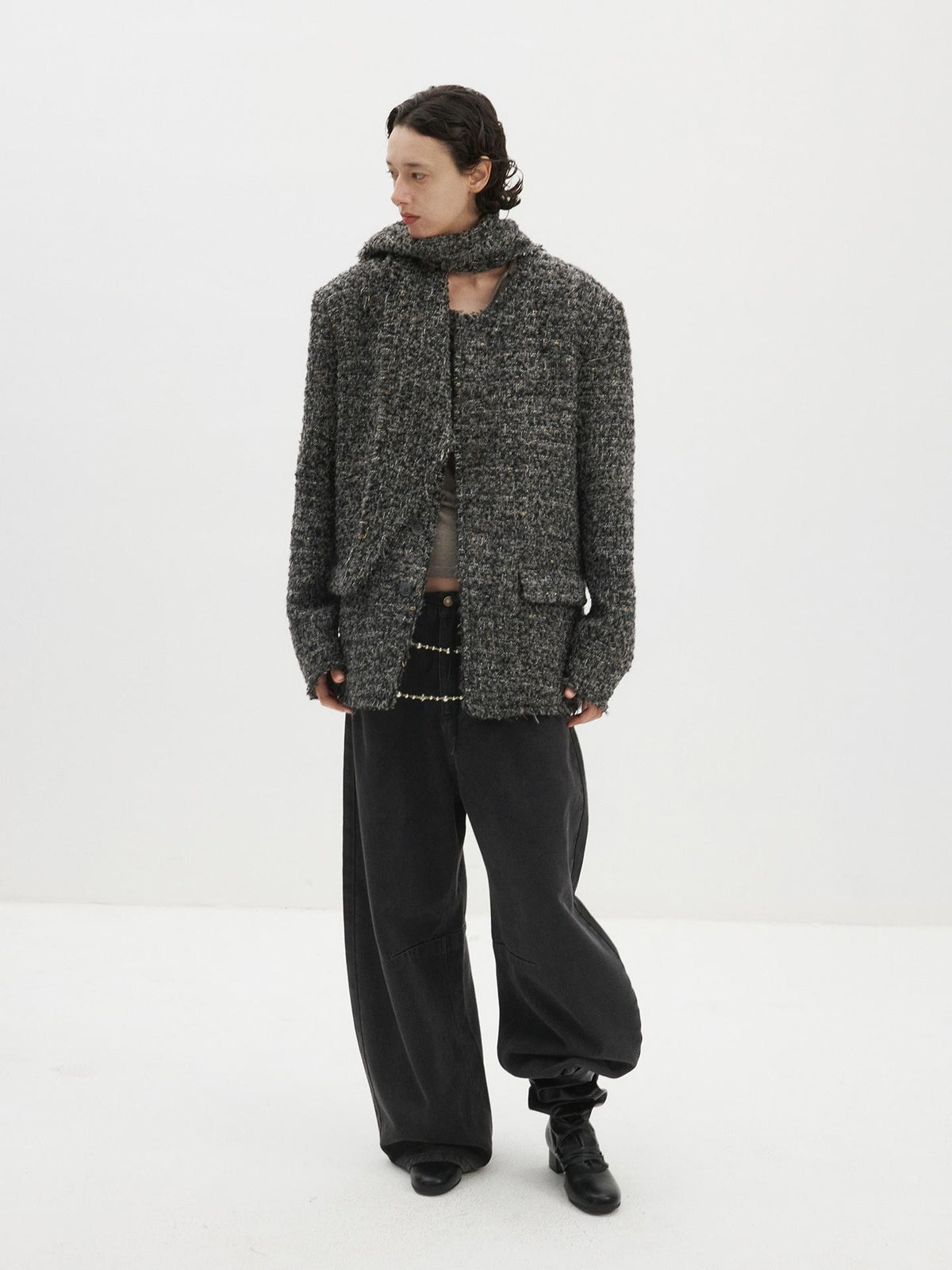 Delivery Raw Edge Collarless Tweed Women&