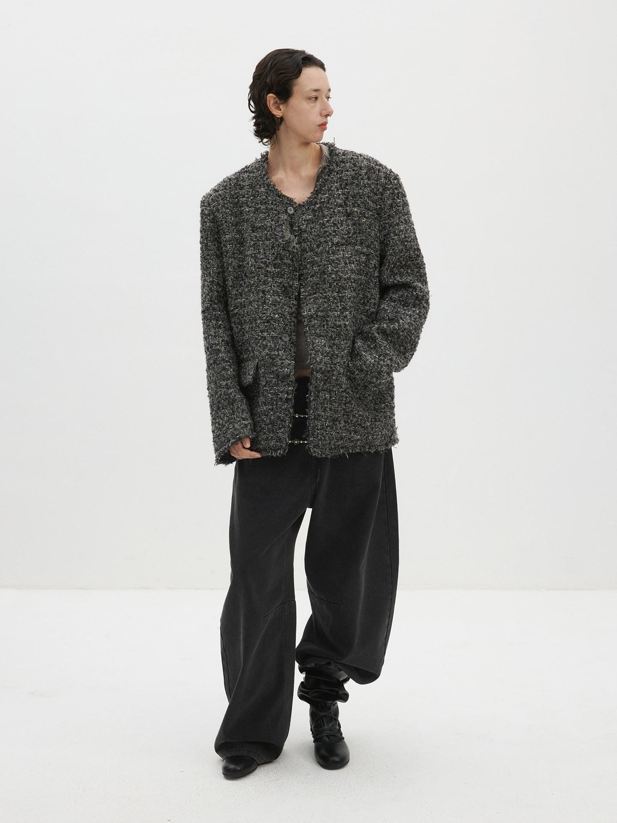 Delivery Raw Edge Collarless Tweed Women&