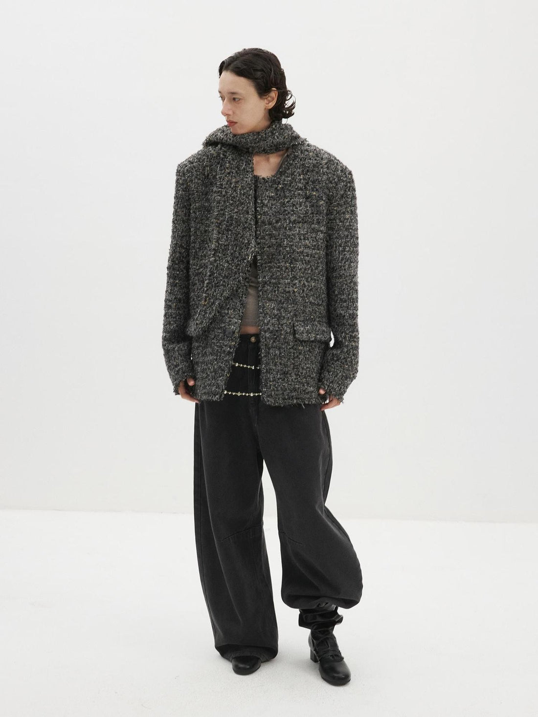 Delivery Raw Edge Collarless Tweed Women&