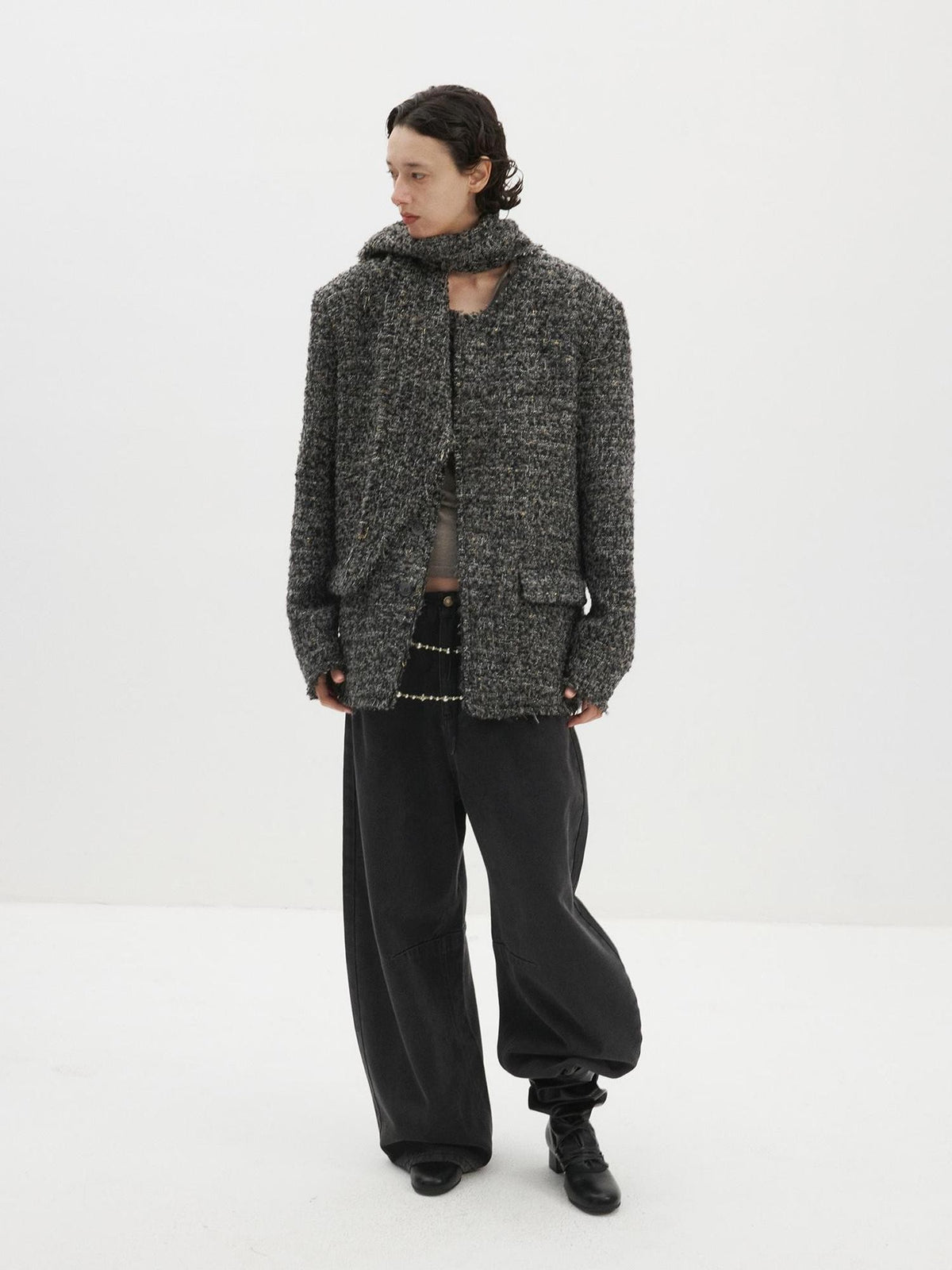 Delivery Raw Edge Collarless Tweed Women&