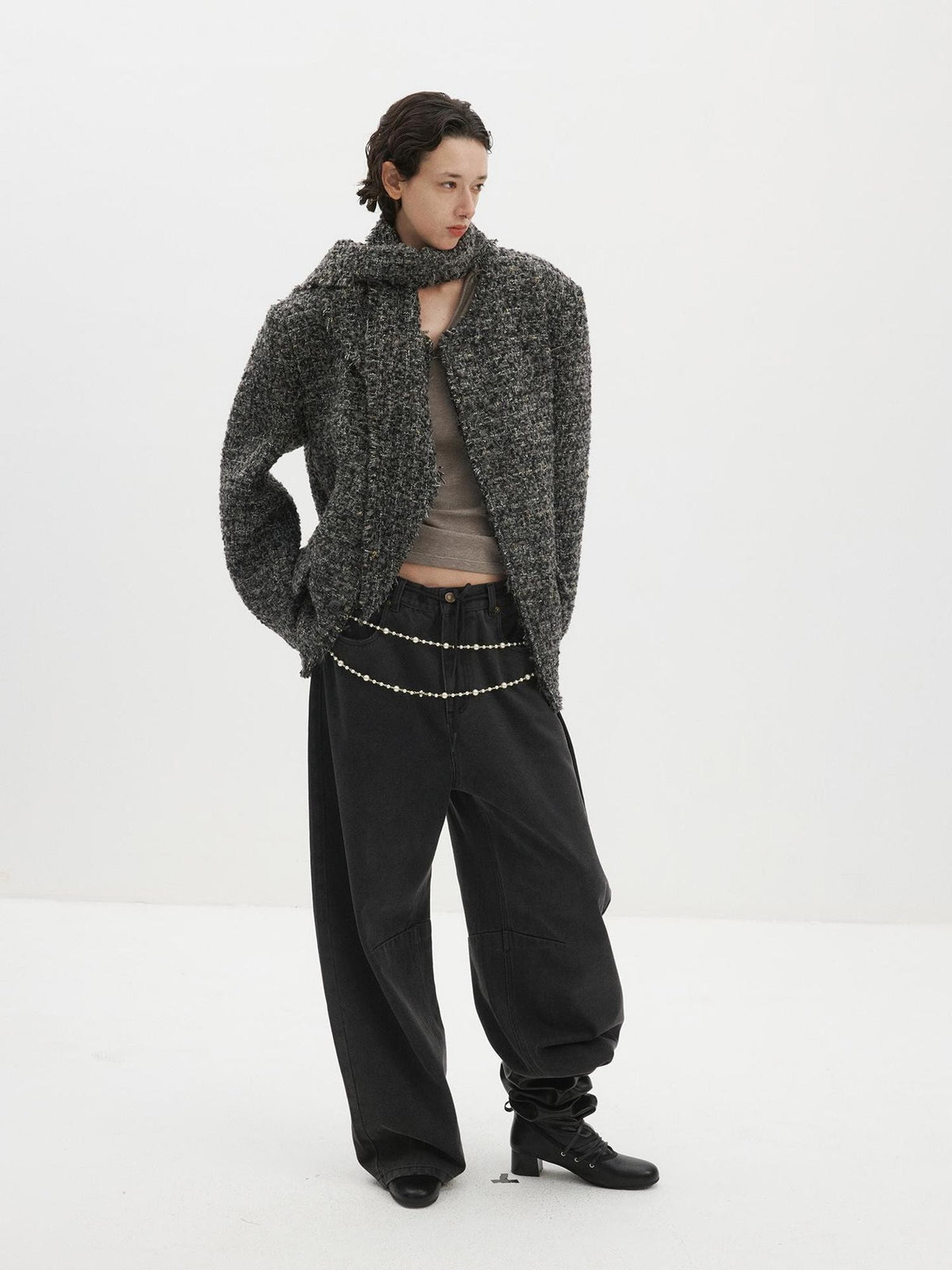 Delivery Raw Edge Collarless Tweed Women&