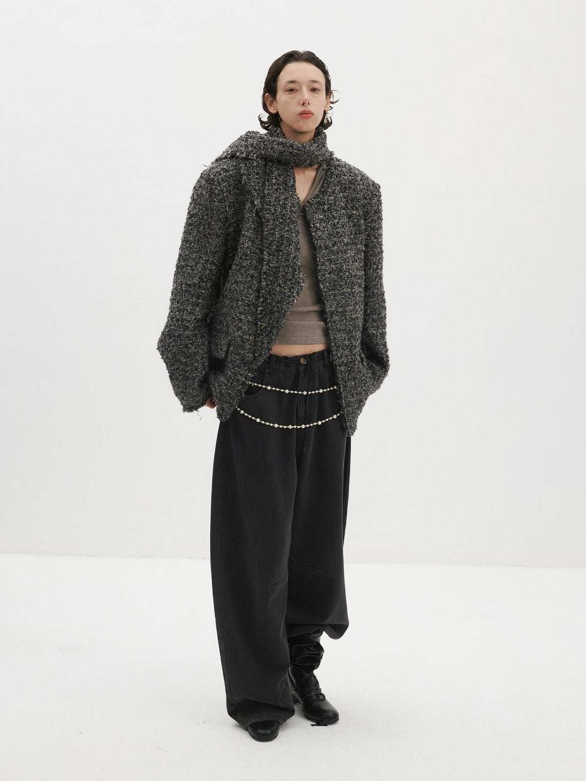 Delivery Raw Edge Collarless Tweed Women&