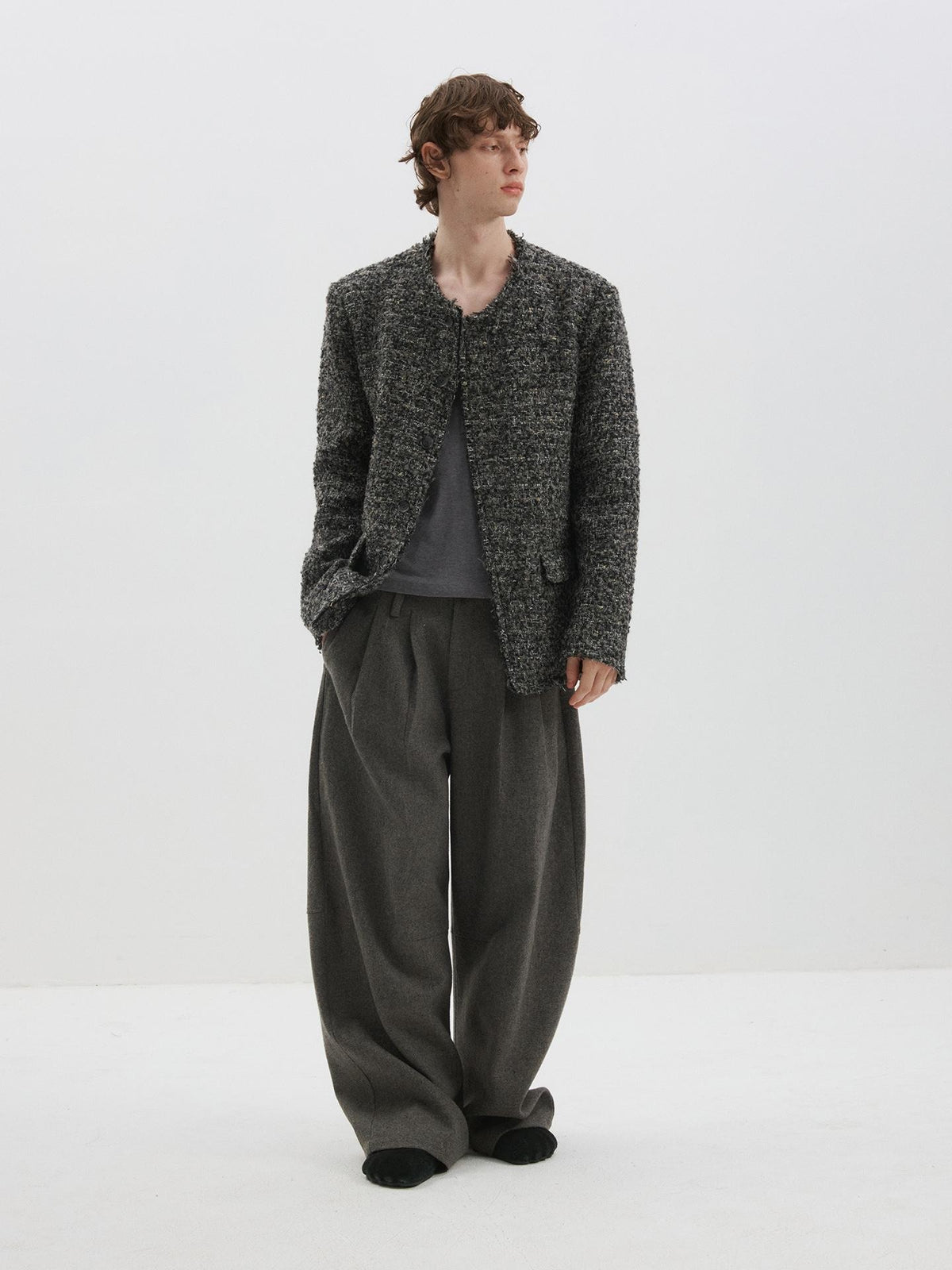 Delivery Raw Edge Collarless Tweed Women&