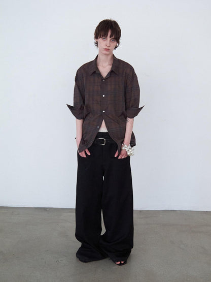 Delivery Red Plaid Hand Rolled Three Quarter Sleeve Relaxed Fit Women&