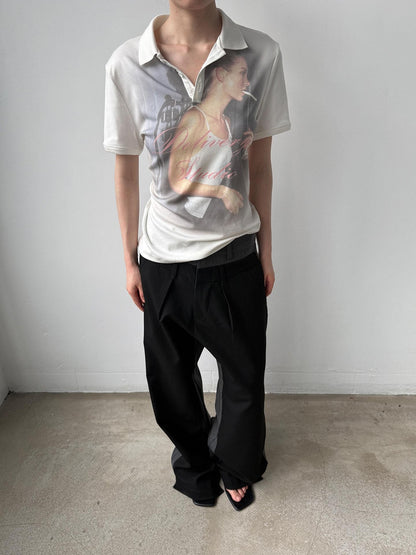 Delivery Retro Portrait Print Polo Collar Straight Women&