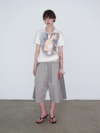 Delivery Retro Portrait Print Polo Collar Straight Women&