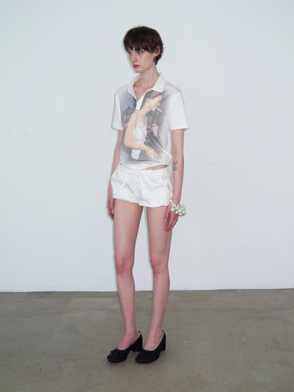 Delivery Retro Portrait Print Polo Collar Straight Women&