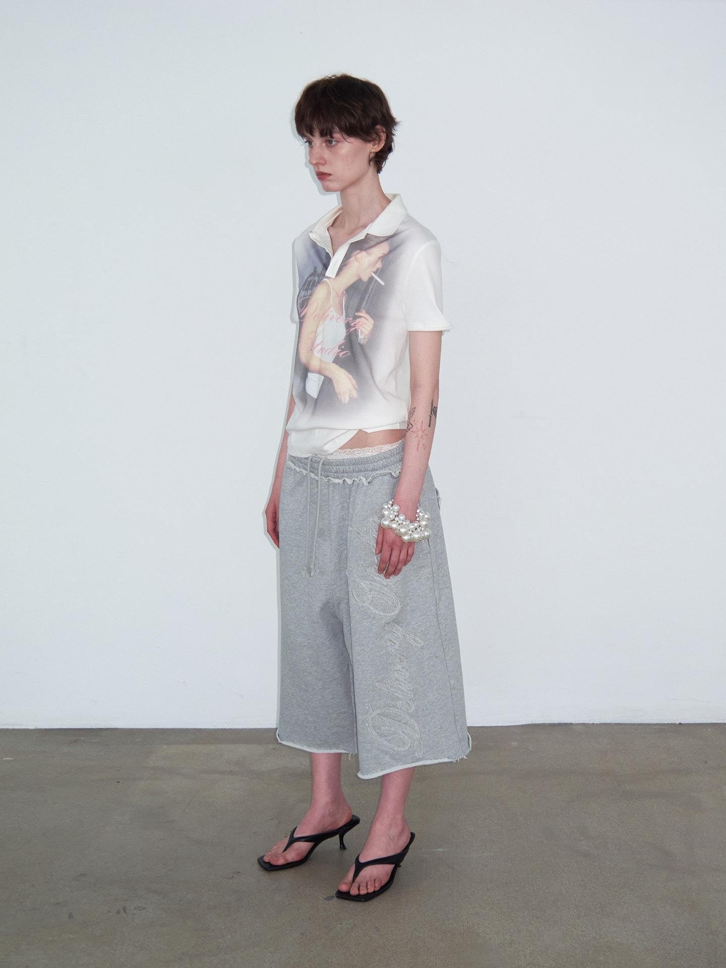 Delivery Retro Portrait Print Polo Collar Straight Women&