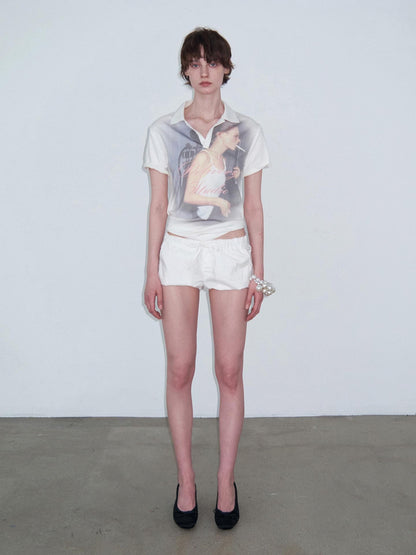 Delivery Retro Portrait Print Polo Collar Straight Women&