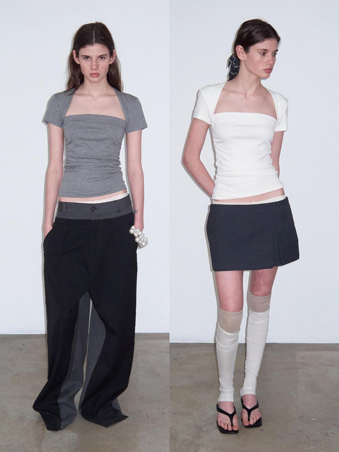 Delivery Ruched Square Neck Mock Two Piece Slim Fit Women&