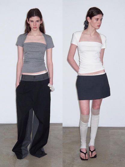 Delivery Ruched Square Neck Mock Two Piece Slim Fit Women&