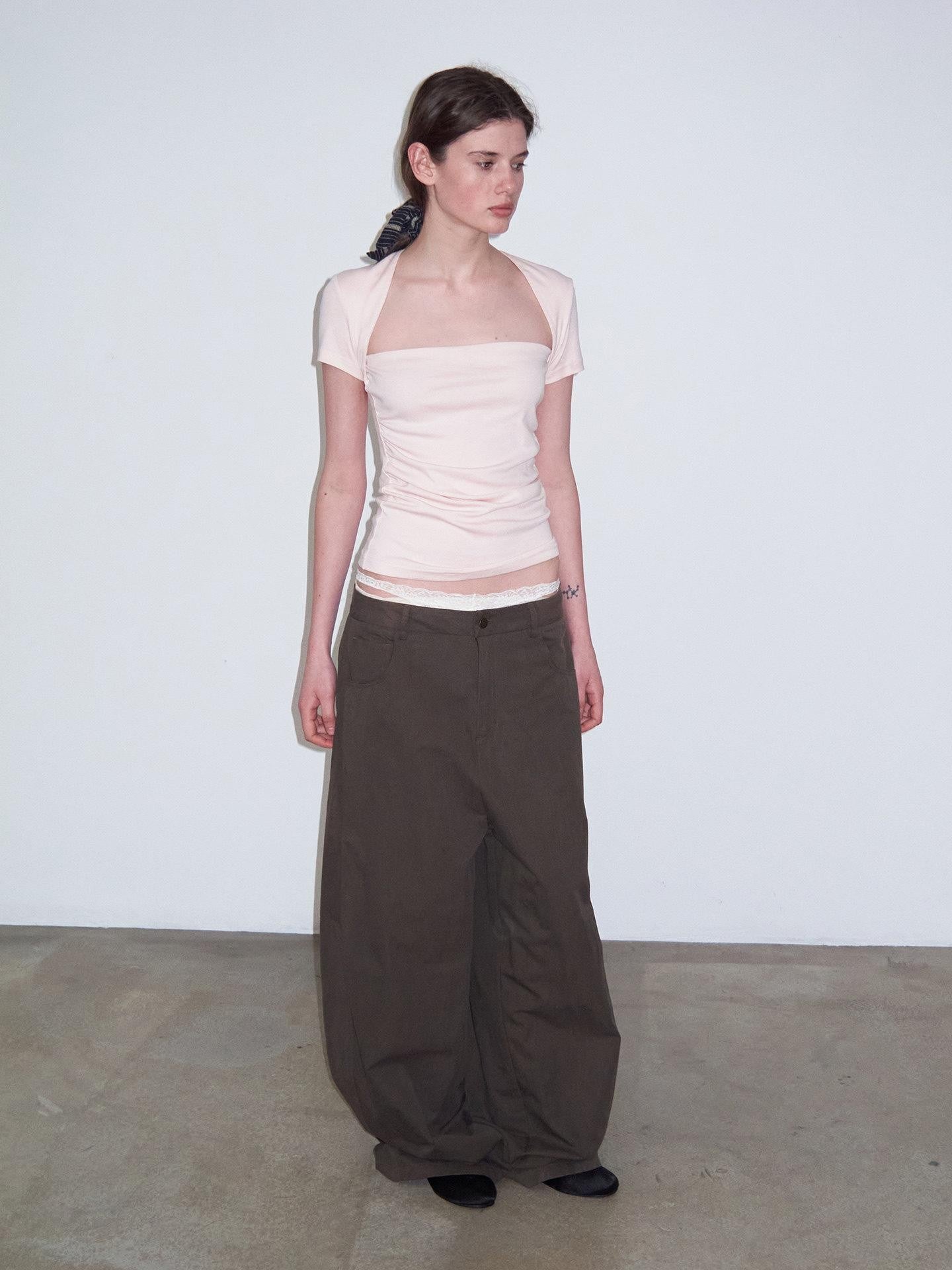 Delivery Ruched Square Neck Mock Two Piece Slim Fit Women&