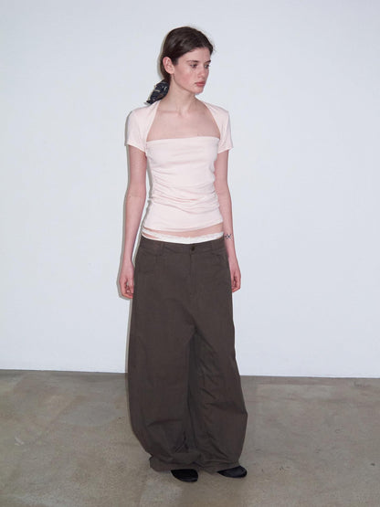 Delivery Ruched Square Neck Mock Two Piece Slim Fit Women&