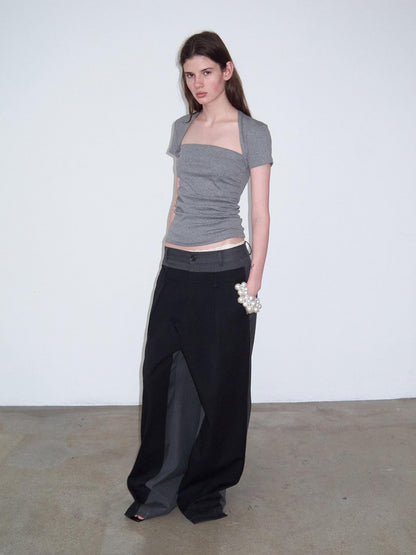 Delivery Ruched Square Neck Mock Two Piece Slim Fit Women&
