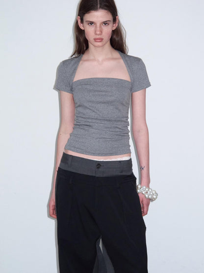 Delivery Ruched Square Neck Mock Two Piece Slim Fit Women&