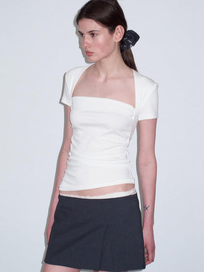 Delivery Ruched Square Neck Mock Two Piece Slim Fit Women&