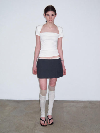 Delivery Ruched Square Neck Mock Two Piece Slim Fit Women&