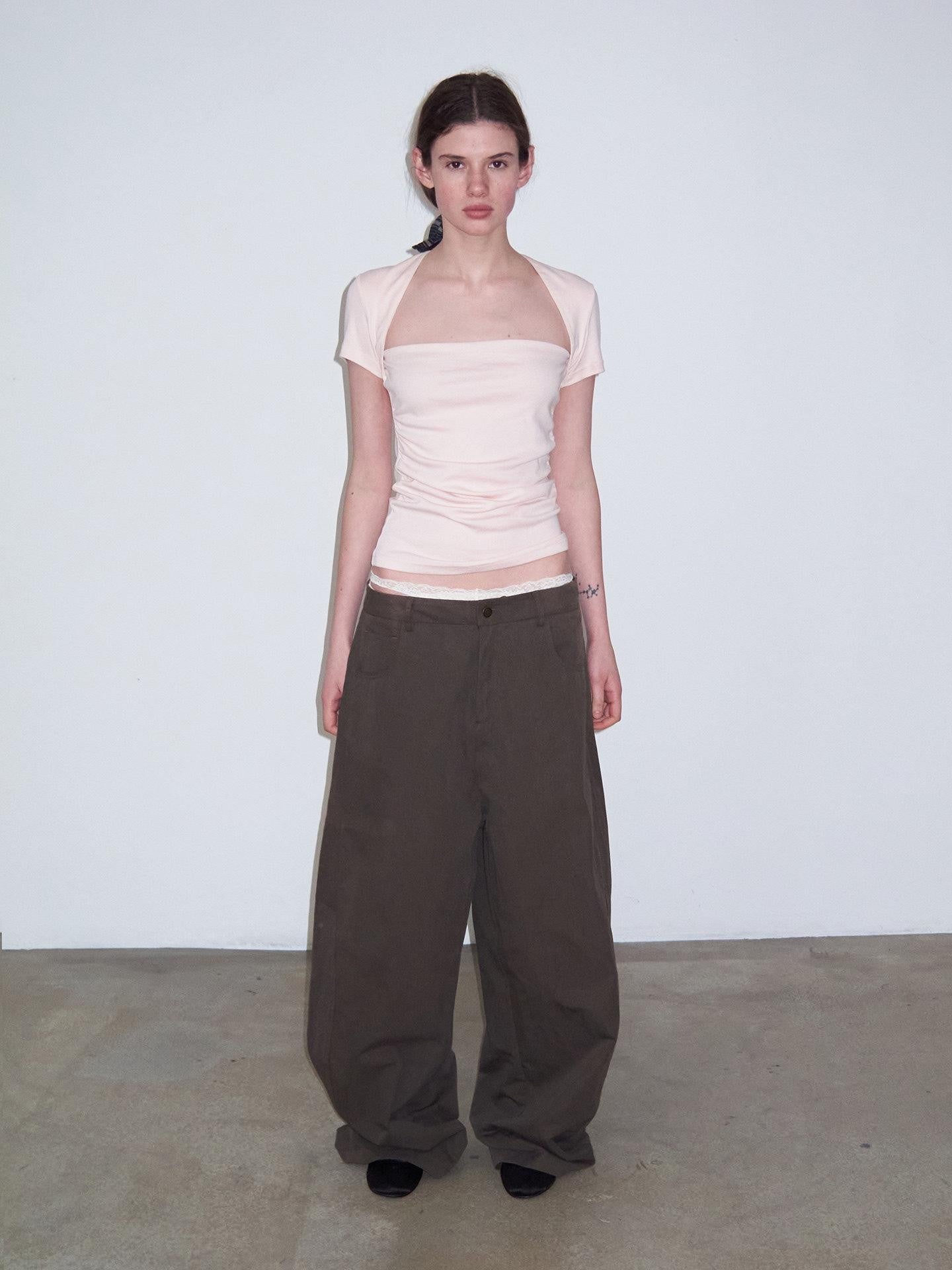 Delivery Ruched Square Neck Mock Two Piece Slim Fit Women&