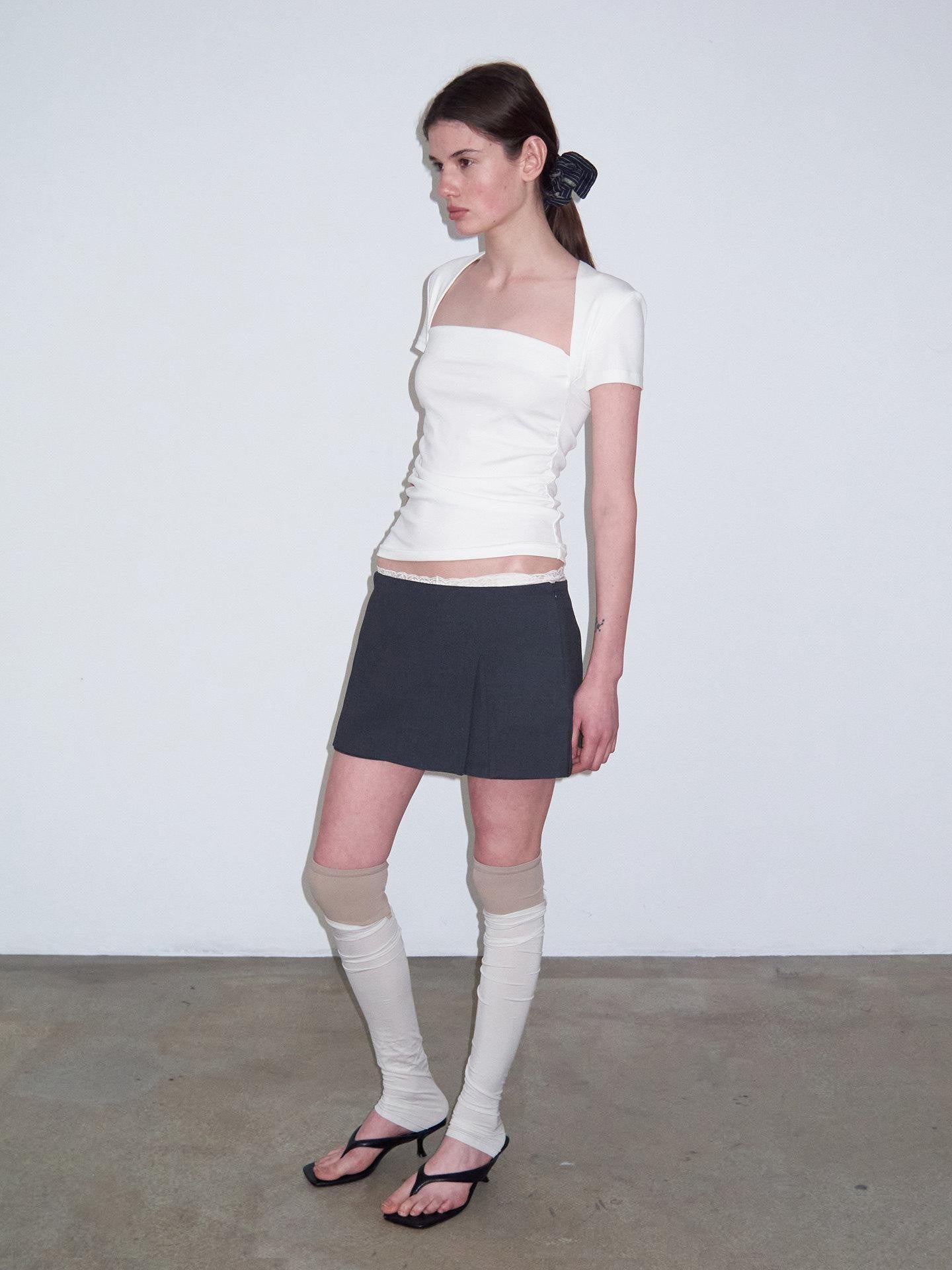 Delivery Ruched Square Neck Mock Two Piece Slim Fit Women&