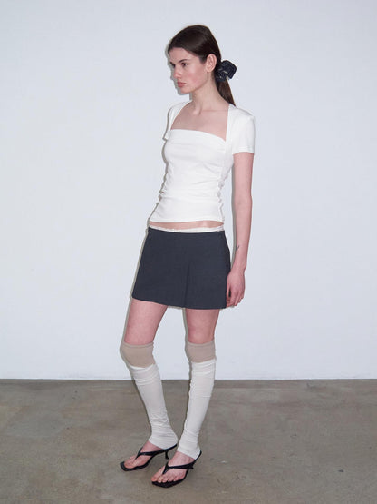 Delivery Ruched Square Neck Mock Two Piece Slim Fit Women&